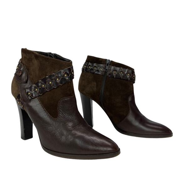 Diane Von Furstenberg Leather Ankle Booties Braided Studded Brown Suede Size 7.5 - Picture 6 of 16